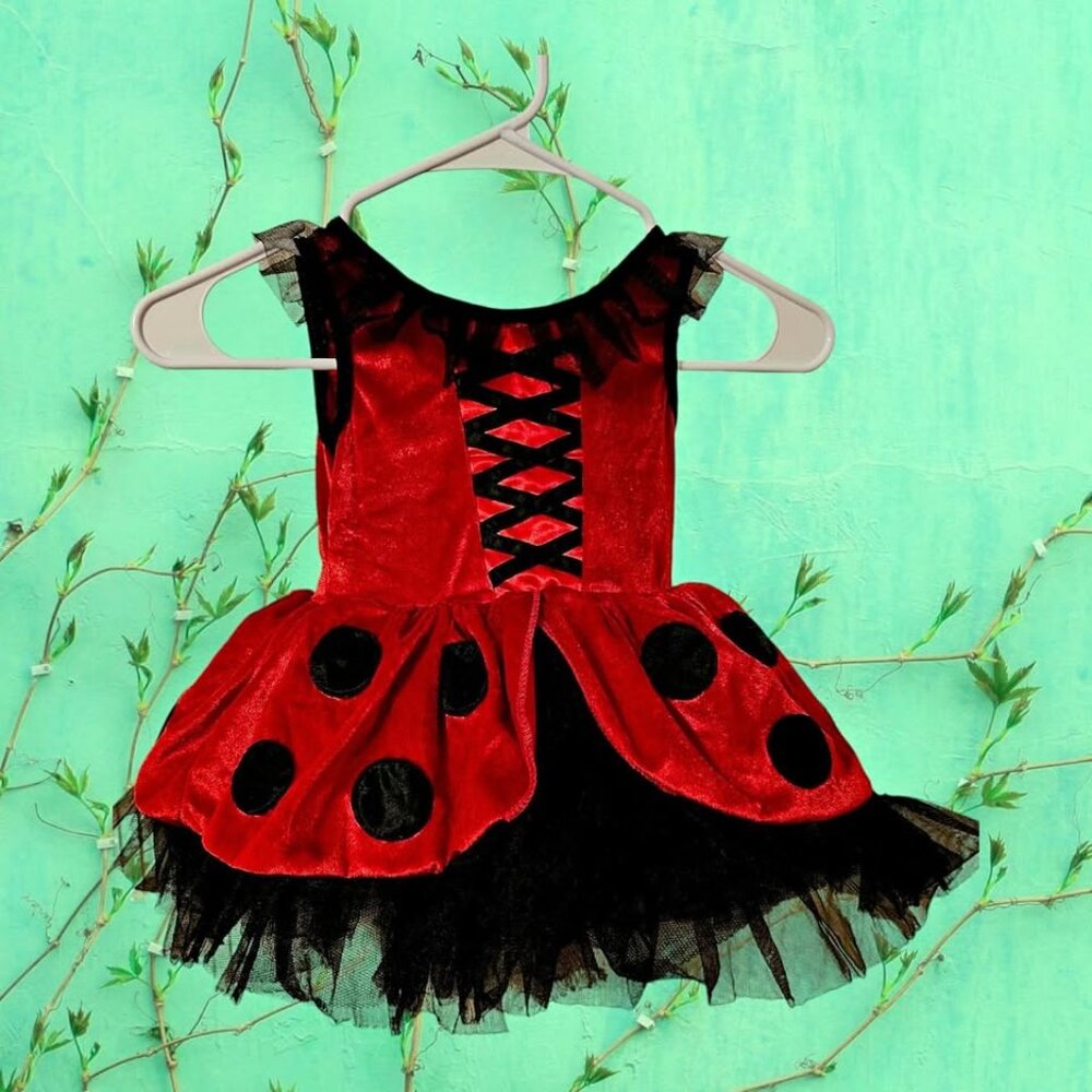 LADYBUG COSTUME BABY TODDLER CUTE HALLOWEEN DRESS UP FUN RED WITH BLACK DOTS